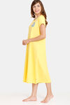 Rosaline Geo Blooms Knit Cotton Mid Length Nightdress - Minion Yellow — thumbnail 2